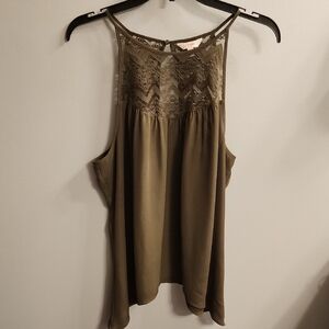 🍉Candie's Olive Sleeveless Top with Lace Detail